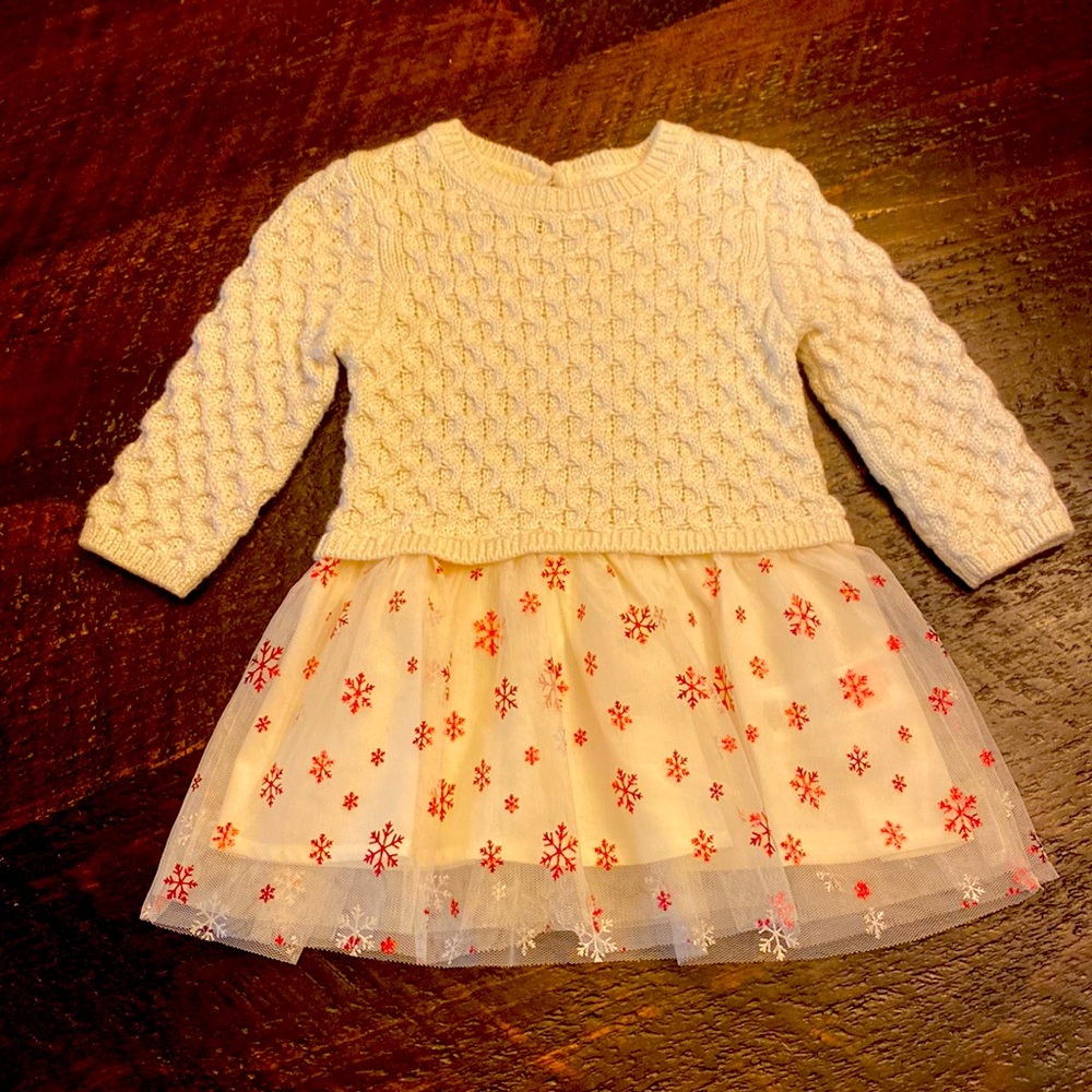 Hatley Baby 9-12M Christmas glittery sweater dress with red snowflakes LIKE NEW